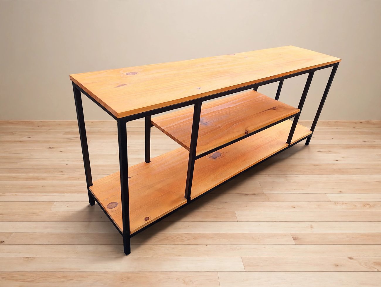 Mueble industrial para TV, Hierro negro y madera maciza